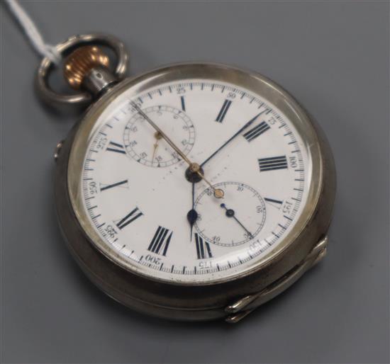 A Swiss 935 white metal chronograph pocket watch.